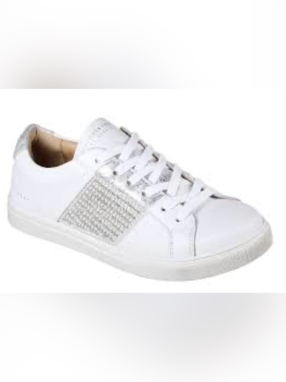 Skechers White Moda-Bling Bandit Sneakers with Silver Rhinestone Panels sz7